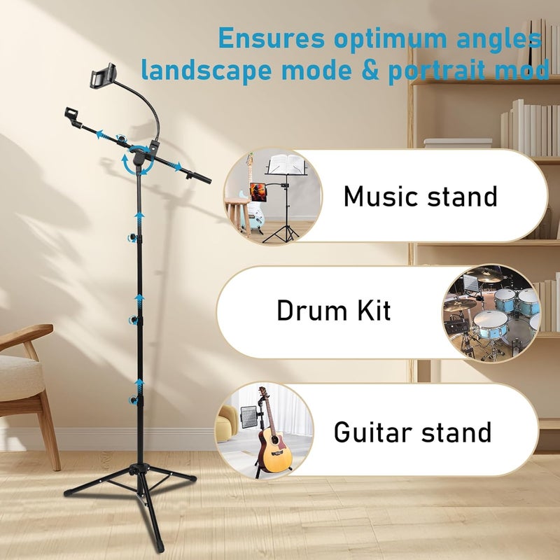 Guitto Microphone Floor Stand with Phone/Tablet Holder, Adjustable Boom Mic Stand with Heavy-Duty Base, Dual Device Mount for Streaming, Podcasting, Recording, and Live Performances GMS-04 - Image 5